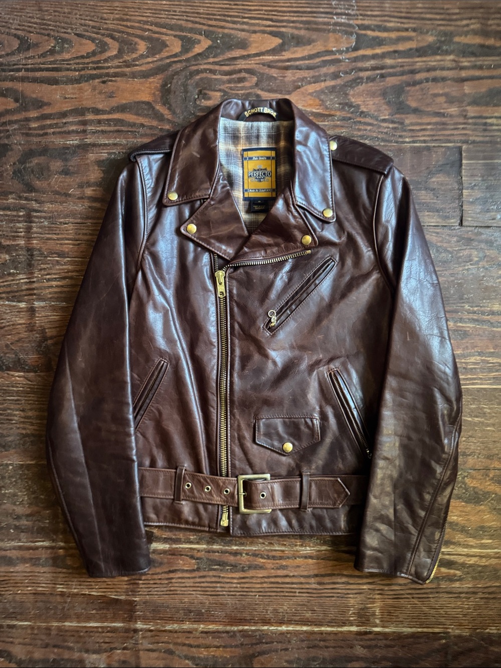 Schott NYC Perfecto Brown Leather with Brass Hardware Size S